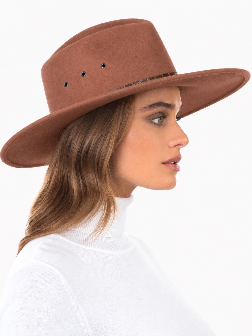 NWOT Eric Javits Jade Wool Felt Fedora Hat Russet Brown